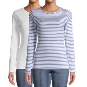 Time and Tru Women's Pullover Fitted T-Shirts Long Sleeves Set of 2 XL with Tank